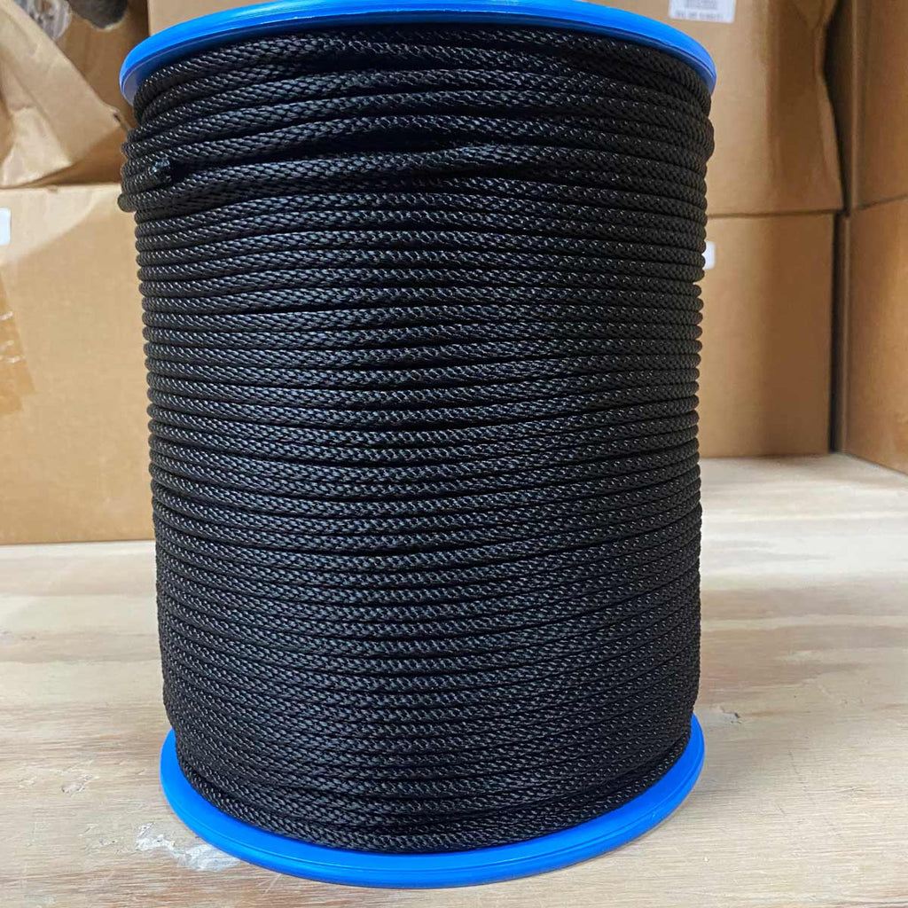3/16" Black Solid Braid Polyester Rope - 1000' Spool